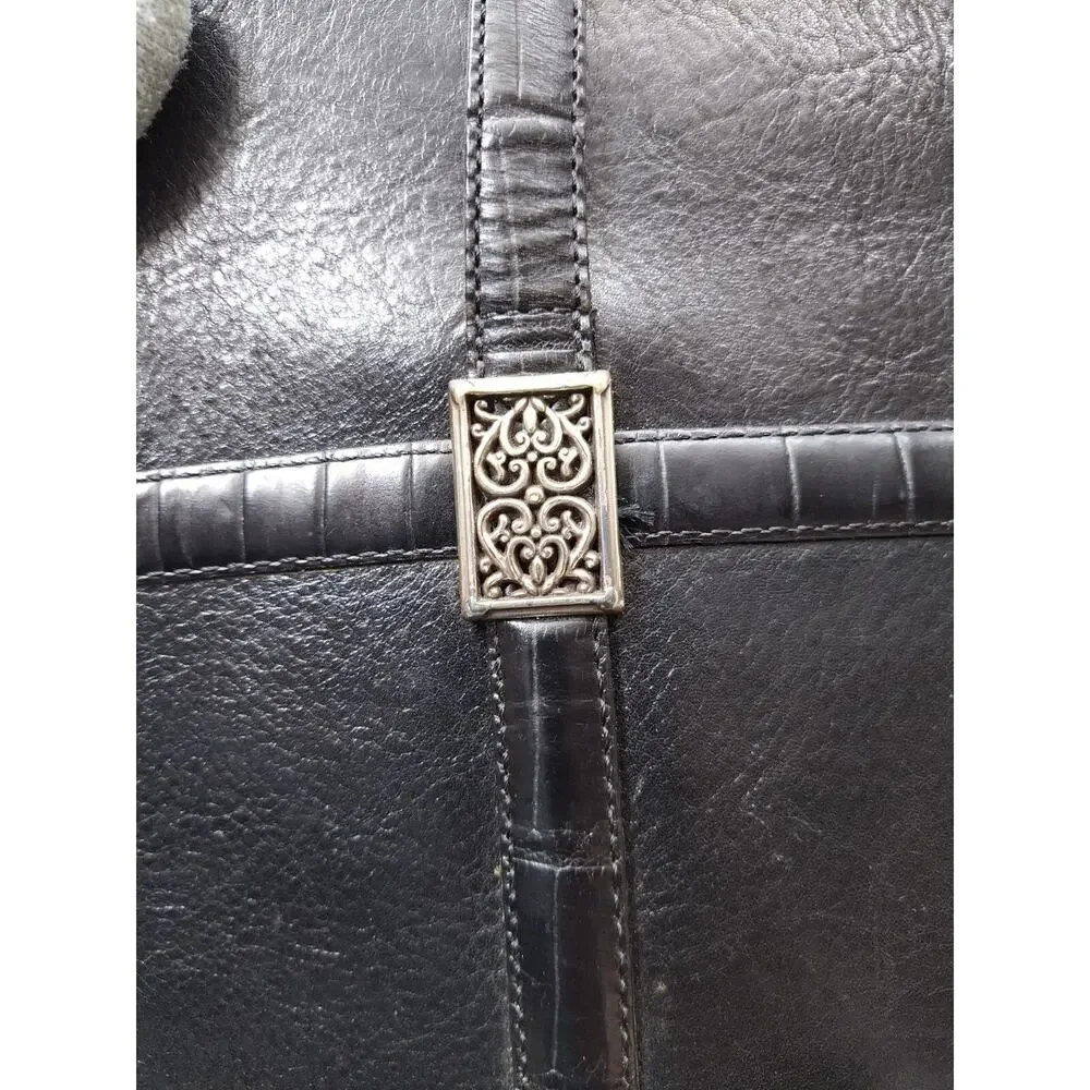 Brighton Black Leather Double Handle Zipper Satchel Shoulder Bag